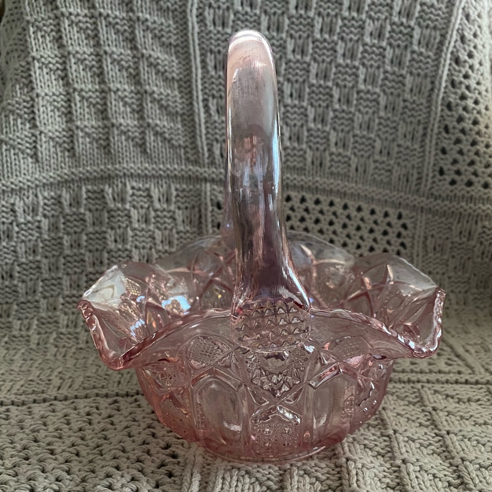 Vintage L.E. Smith Pink Carnival Glass Basket